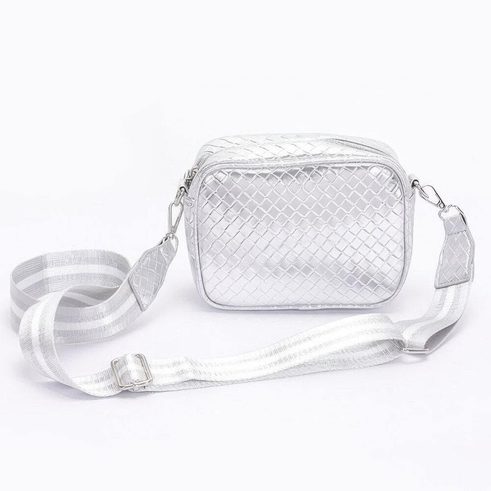 Metallic Embossed Faux Leather Camera Bag W/strap